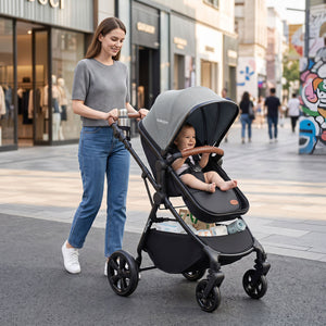 2-in-1 Convertible Baby Stroller with Car Seat Adapters-Gray view 2