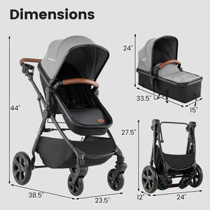 2-in-1 Convertible Baby Stroller with Car Seat Adapters-Gray view 4