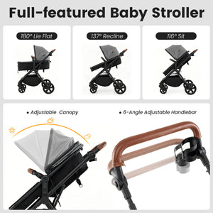 2-in-1 Convertible Baby Stroller with Car Seat Adapters-Gray view 5