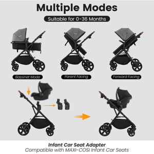 2-in-1 Convertible Baby Stroller with Car Seat Adapters-Gray view 7