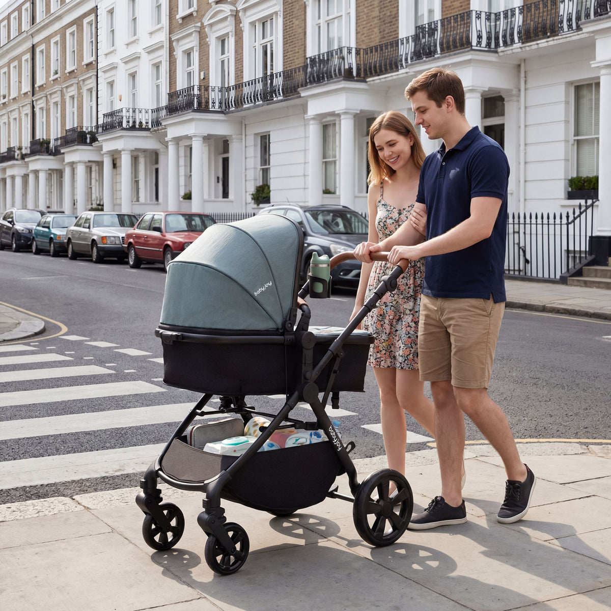 2-in-1 Convertible Baby Stroller with Car Seat Adapters-Turquoise view 2