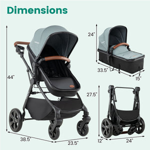 2-in-1 Convertible Baby Stroller with Car Seat Adapters-Turquoise view 4