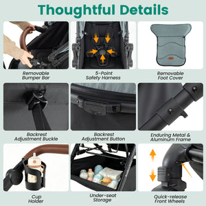 2-in-1 Convertible Baby Stroller with Car Seat Adapters-Turquoise view 6