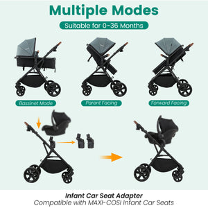 2-in-1 Convertible Baby Stroller with Car Seat Adapters-Turquoise view 7