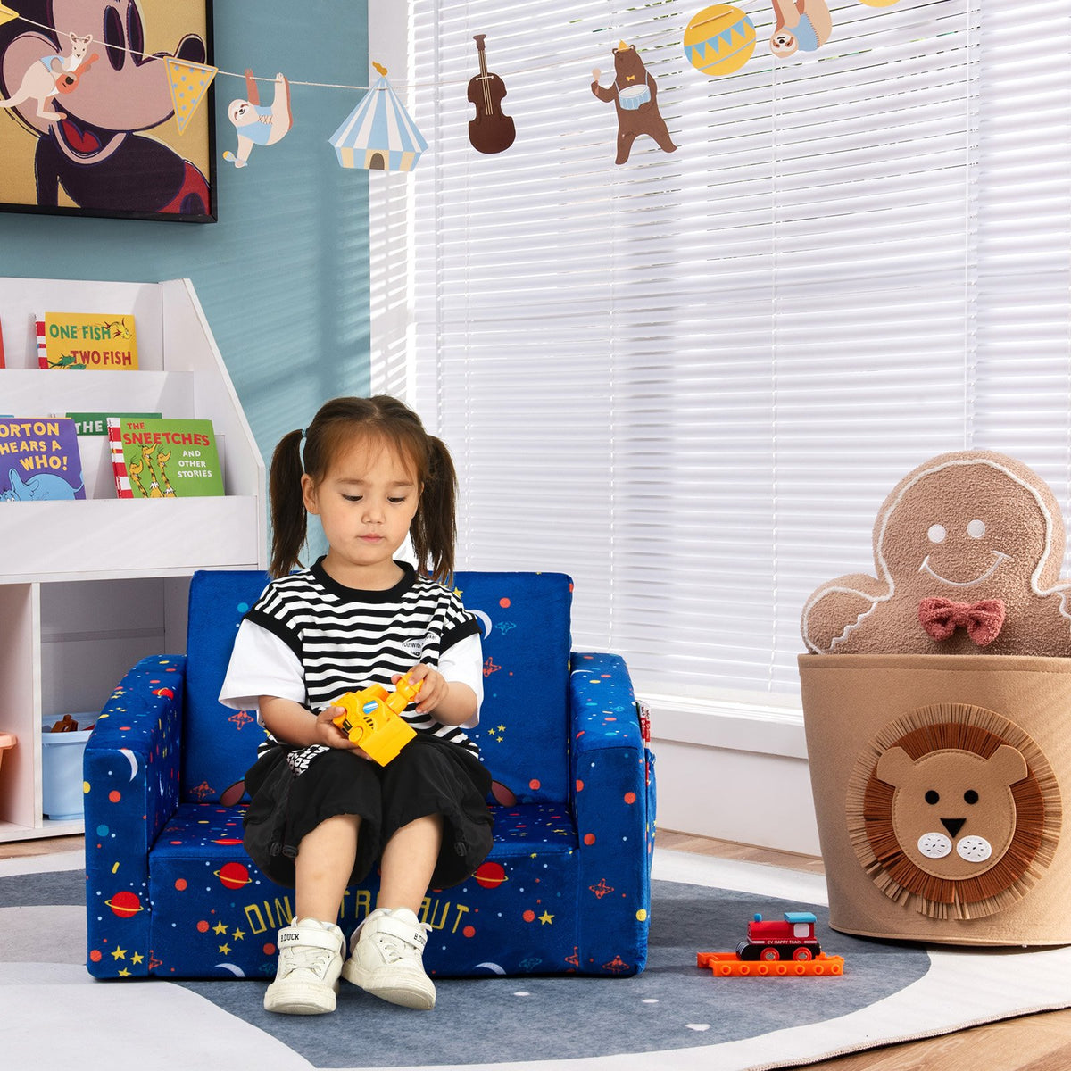 2-in-1 Convertible Kids Sofa with Velvet Fabric-Blue view 2