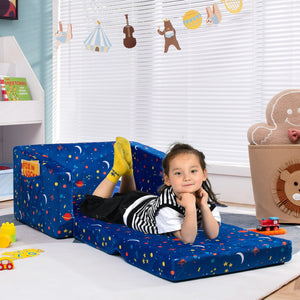 2-in-1 Convertible Kids Sofa with Velvet Fabric-Blue view 3