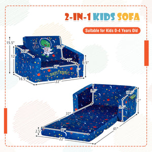 2-in-1 Convertible Kids Sofa with Velvet Fabric-Blue view 4