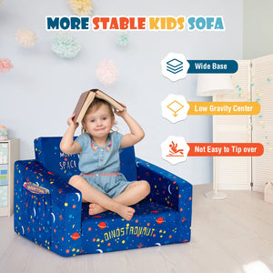 2-in-1 Convertible Kids Sofa with Velvet Fabric-Blue view 5