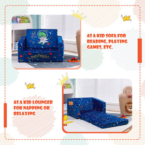 2-in-1 Convertible Kids Sofa with Velvet Fabric-Blue view 6