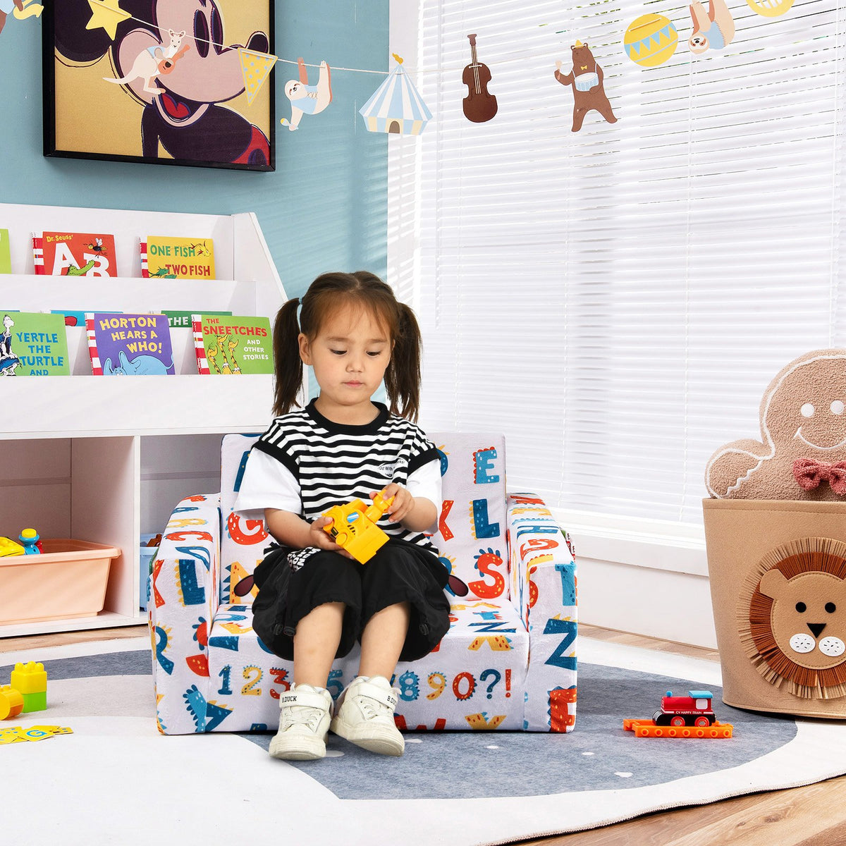 2-in-1 Convertible Kids Sofa with Velvet Fabric-Multicolor view 2