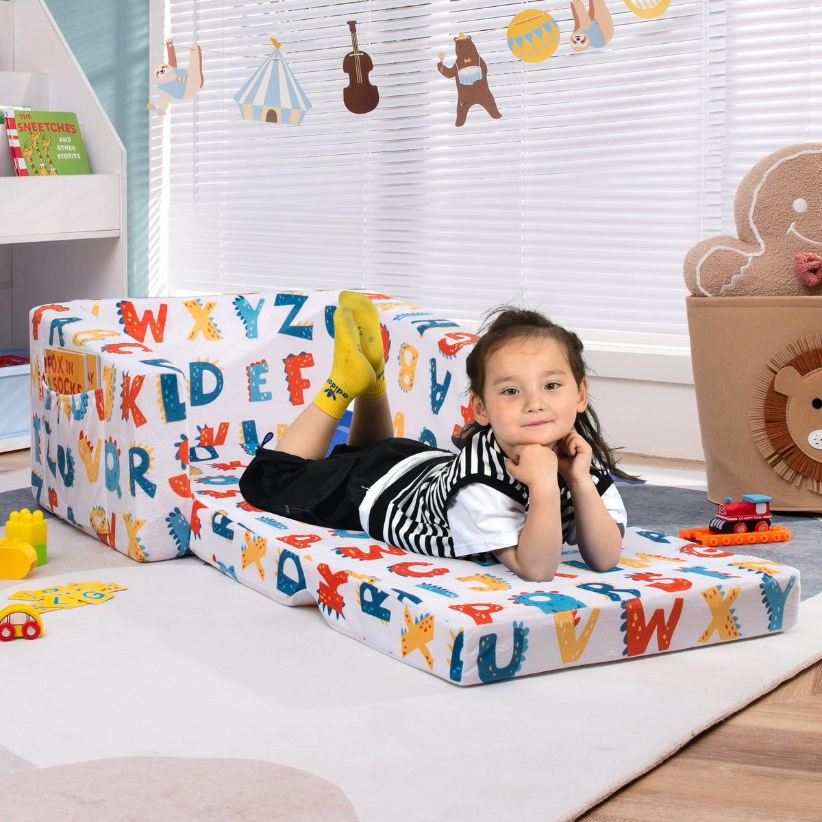 2-in-1 Convertible Kids Sofa with Velvet Fabric-Multicolor view 3