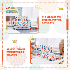 2-in-1 Convertible Kids Sofa with Velvet Fabric-Multicolor view 6