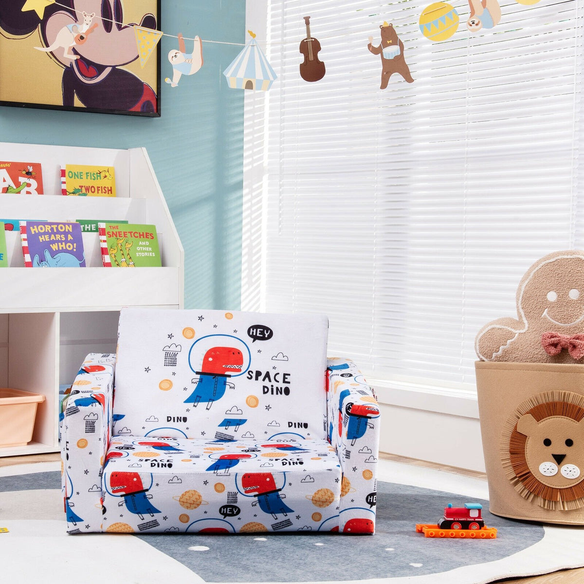 2-in-1 Convertible Kids Sofa with Velvet Fabric-White view 2