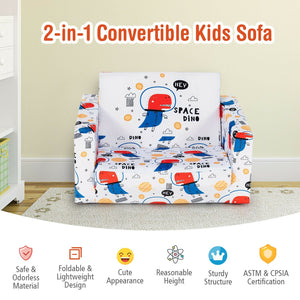 2-in-1 Convertible Kids Sofa with Velvet Fabric-White view 3