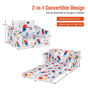 2-in-1 Convertible Kids Sofa with Velvet Fabric-White view 4