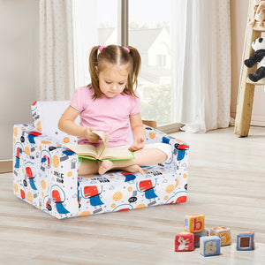 2-in-1 Convertible Kids Sofa with Velvet Fabric-White view 6
