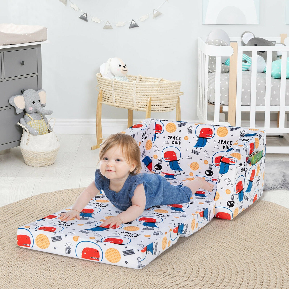 2-in-1 Convertible Kids Sofa with Velvet Fabric-White view 8