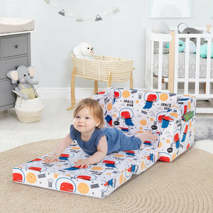 2-in-1 Convertible Kids Sofa with Velvet Fabric-White view 8