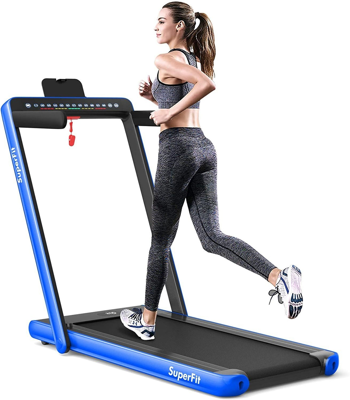 2-in-1 Electric Motorized Health and Fitness Folding Treadmill with Dual Display-Blue view 3