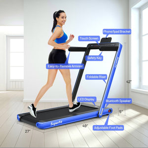2-in-1 Electric Motorized Health and Fitness Folding Treadmill with Dual Display-Blue view 4