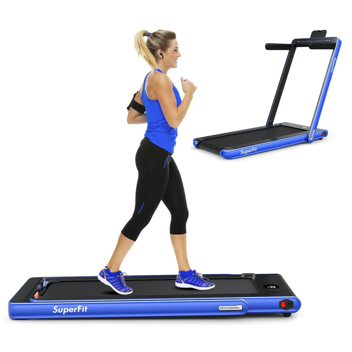 2-in-1 Electric Motorized Health and Fitness Folding Treadmill with Dual Display-Blue view 5