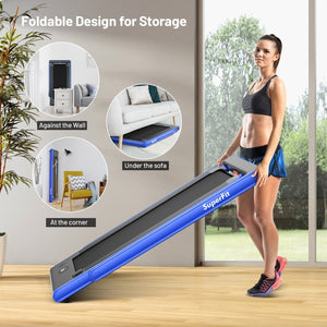 2-in-1 Electric Motorized Health and Fitness Folding Treadmill with Dual Display-Blue view 6