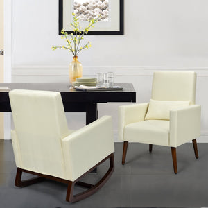 2-in-1 Fabric Upholstered Rocking Chair with Pillow-Beige view 2