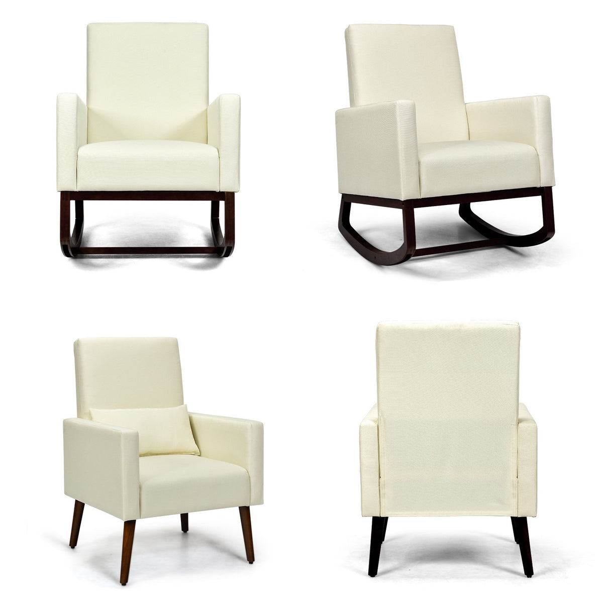 2-in-1 Fabric Upholstered Rocking Chair with Pillow-Beige view 4
