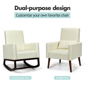 2-in-1 Fabric Upholstered Rocking Chair with Pillow-Beige view 9