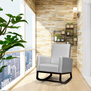 2-in-1 Fabric Upholstered Rocking Chair with Pillow-Light Gray view 3