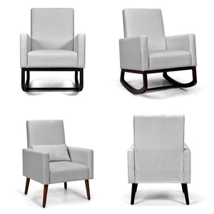 2-in-1 Fabric Upholstered Rocking Chair with Pillow-Light Gray view 4