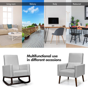 2-in-1 Fabric Upholstered Rocking Chair with Pillow-Light Gray view 6