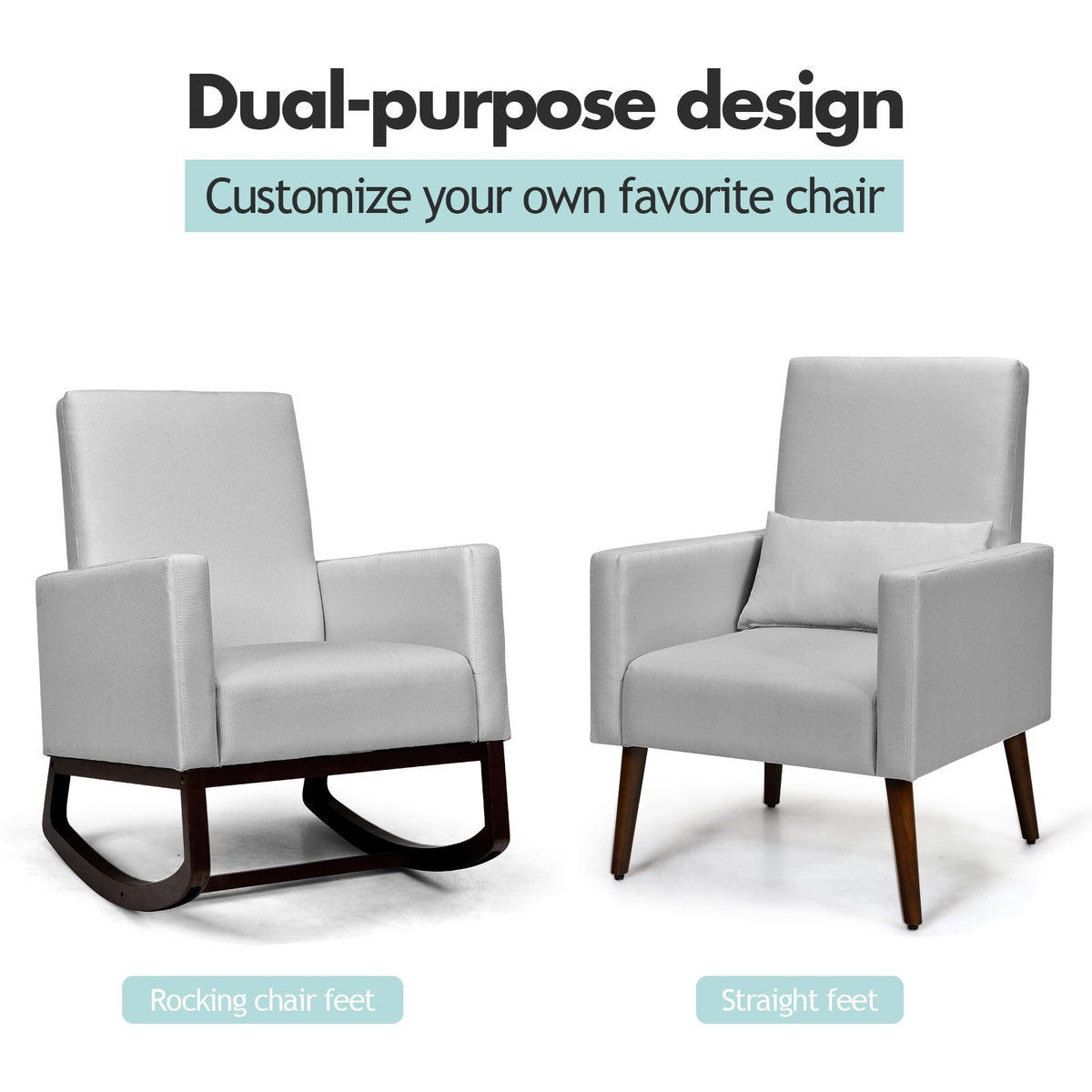 2-in-1 Fabric Upholstered Rocking Chair with Pillow-Light Gray view 9