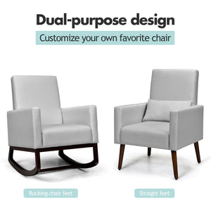 2-in-1 Fabric Upholstered Rocking Chair with Pillow-Light Gray view 9