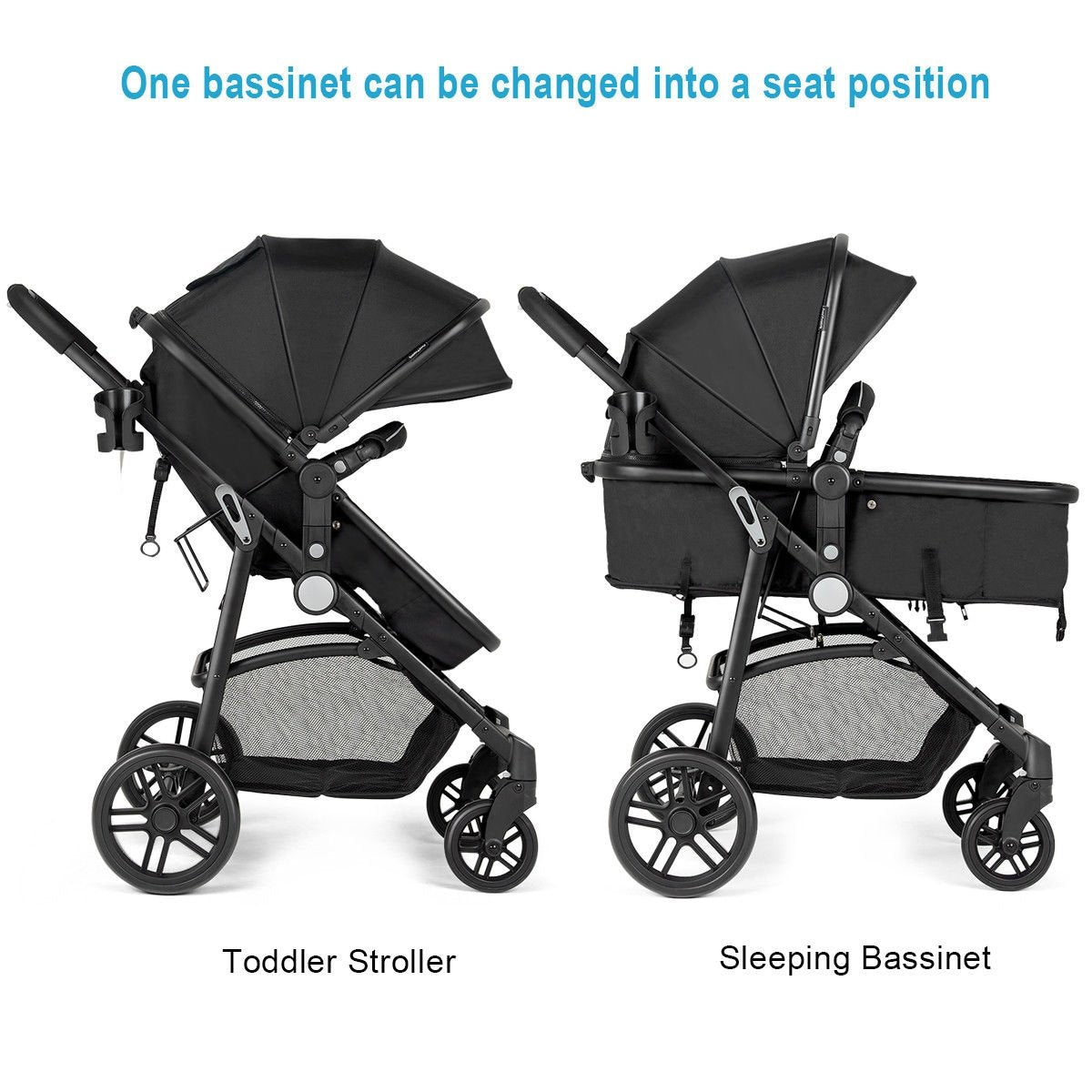 2 in 1 Foldable Pushchair Newborn Infant Baby Stroller-Black view 3