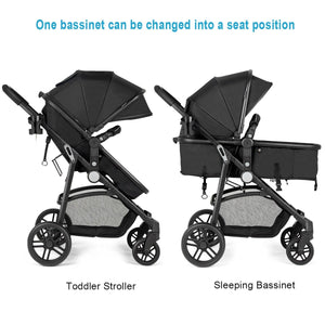 2 in 1 Foldable Pushchair Newborn Infant Baby Stroller-Black view 3