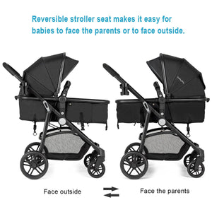 2 in 1 Foldable Pushchair Newborn Infant Baby Stroller-Black view 8