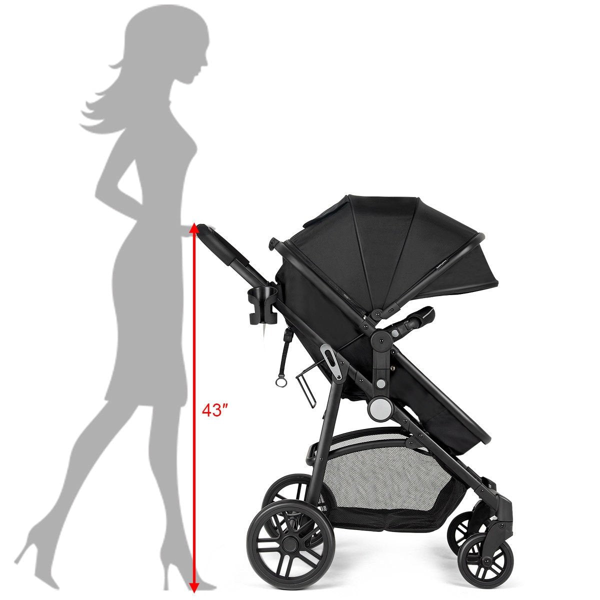 2 in 1 Foldable Pushchair Newborn Infant Baby Stroller-Black view 9