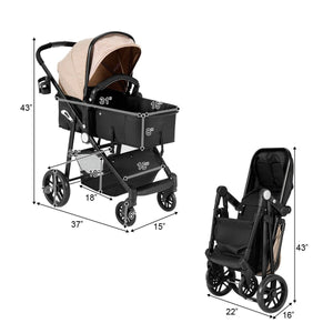 2 in 1 Foldable Pushchair Newborn Infant Baby Stroller-Coffee view 4