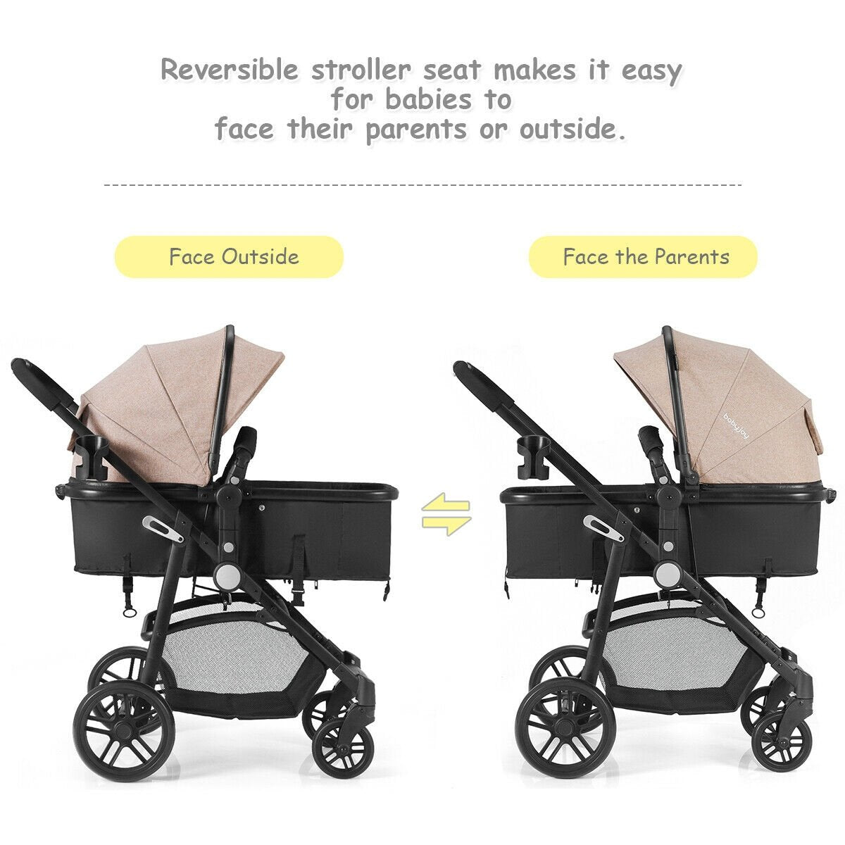 2 in 1 Foldable Pushchair Newborn Infant Baby Stroller-Coffee view 5