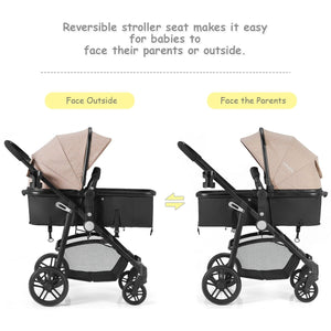 2 in 1 Foldable Pushchair Newborn Infant Baby Stroller-Coffee view 5