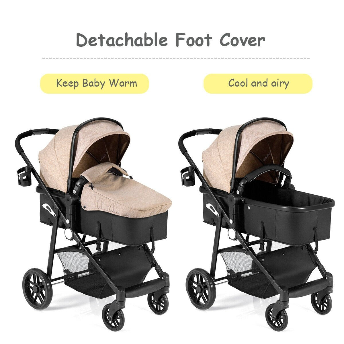 2 in 1 Foldable Pushchair Newborn Infant Baby Stroller-Coffee view 6