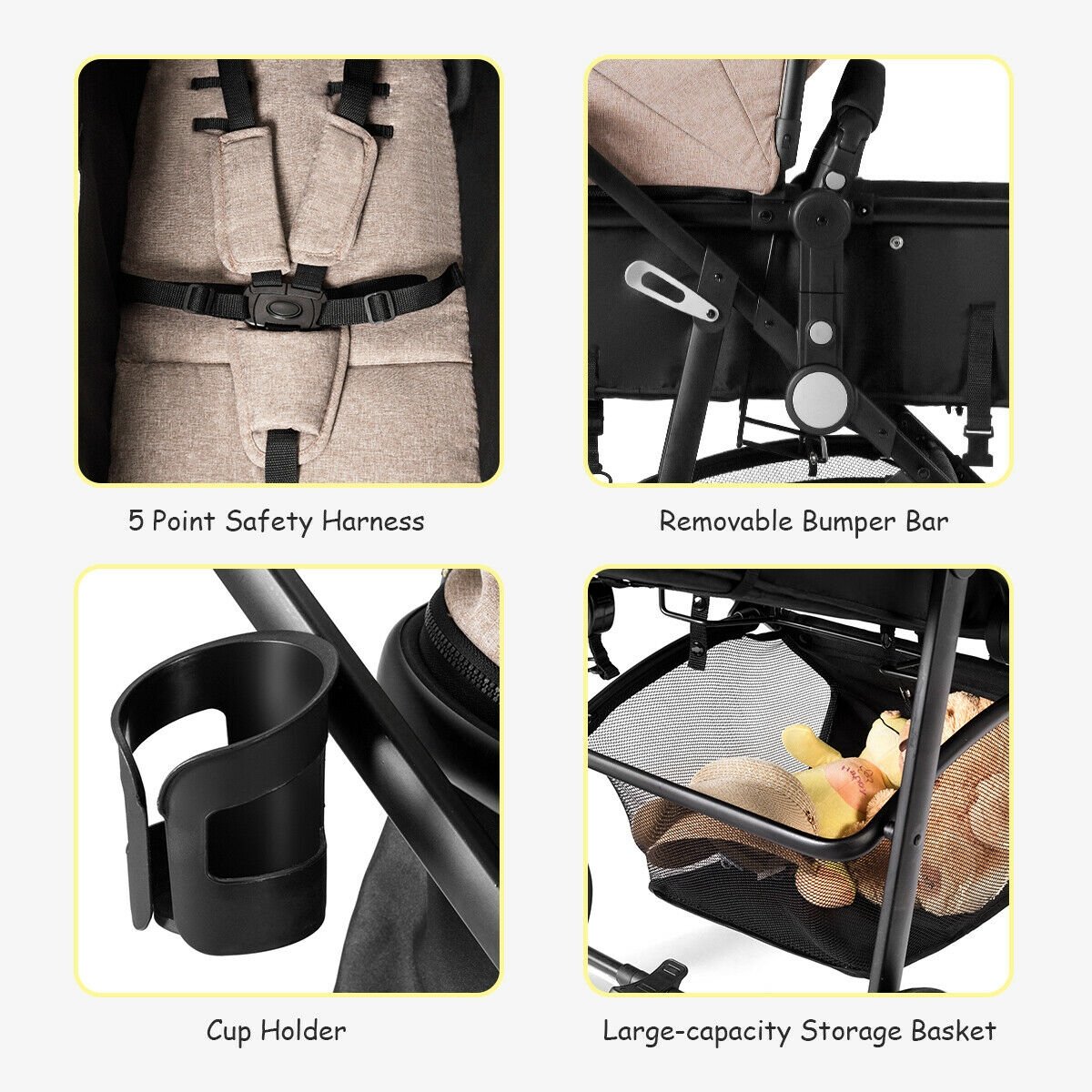 2 in 1 Foldable Pushchair Newborn Infant Baby Stroller-Coffee view 9