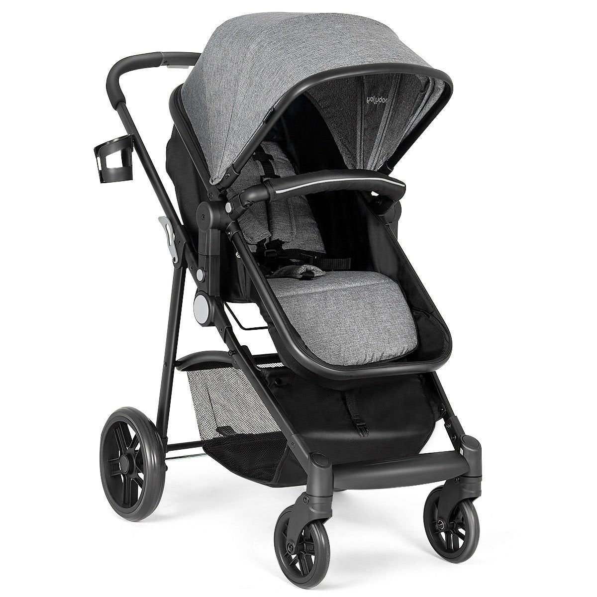 2 in 1 Foldable Pushchair Newborn Infant Baby Stroller-Gray