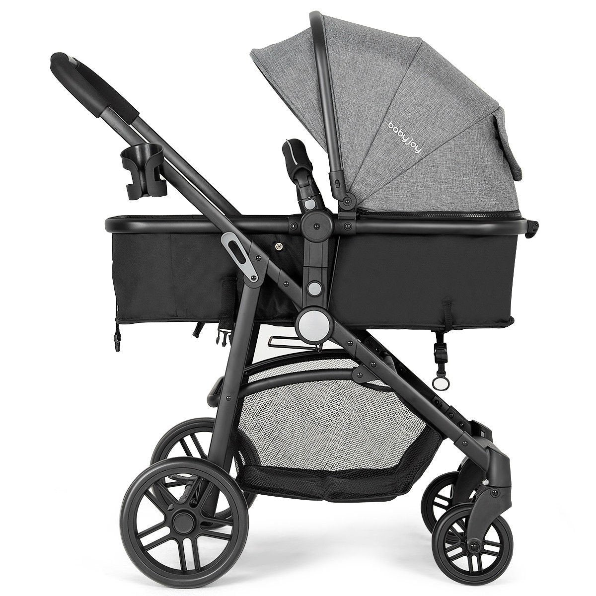2 in 1 Foldable Pushchair Newborn Infant Baby Stroller-Gray view 4