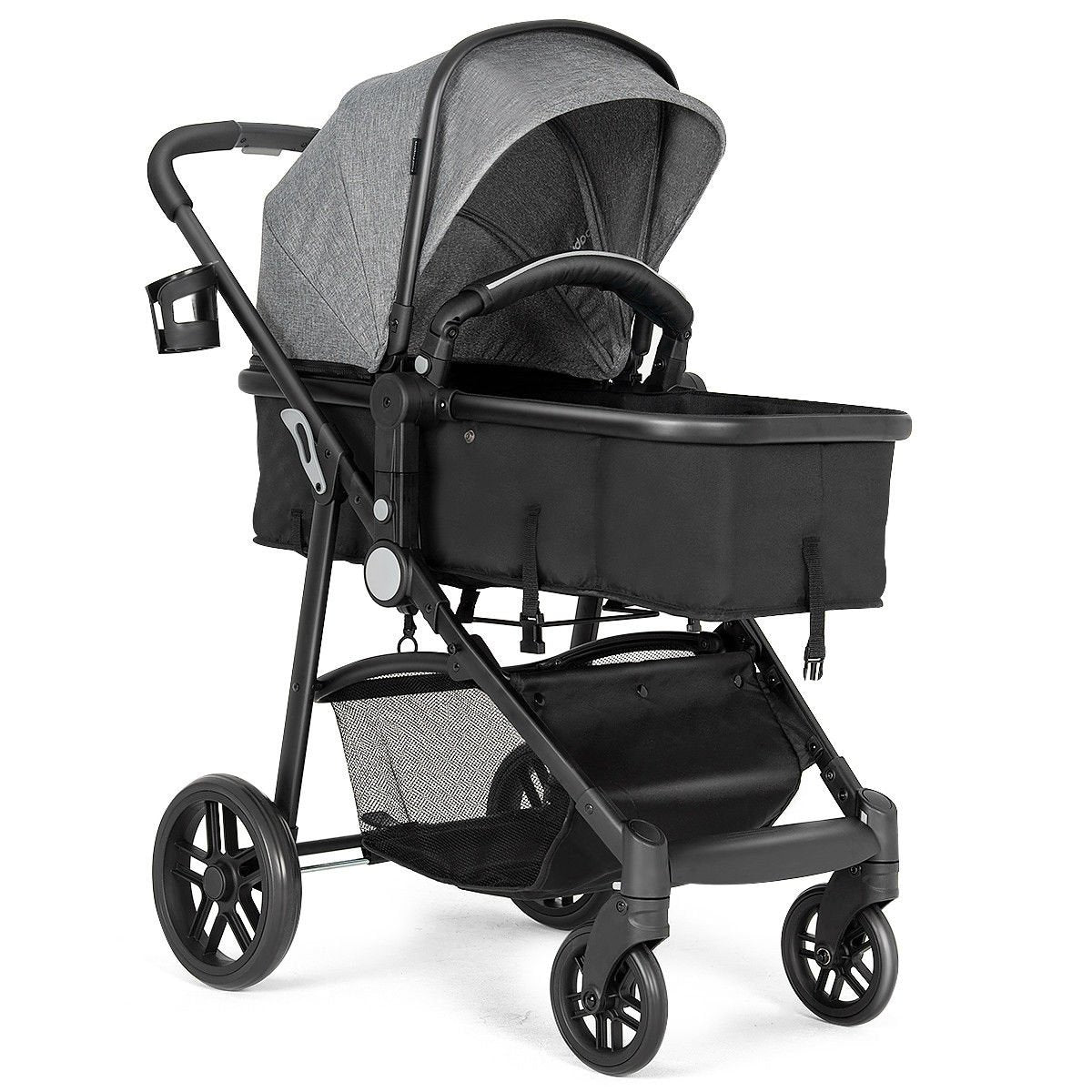 2 in 1 Foldable Pushchair Newborn Infant Baby Stroller-Gray view 5