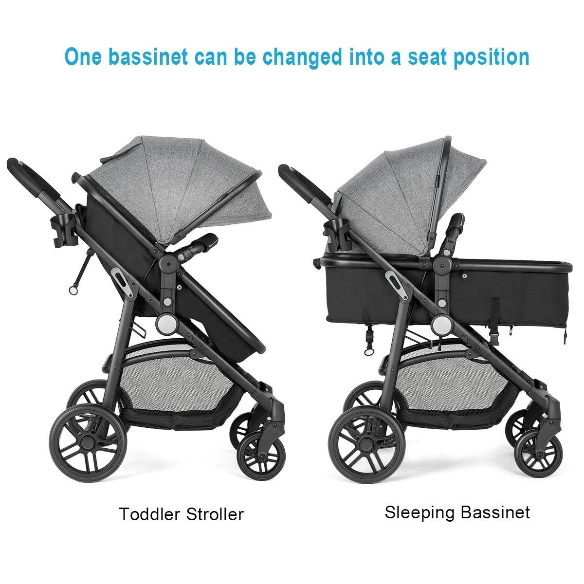2 in 1 Foldable Pushchair Newborn Infant Baby Stroller-Gray view 7