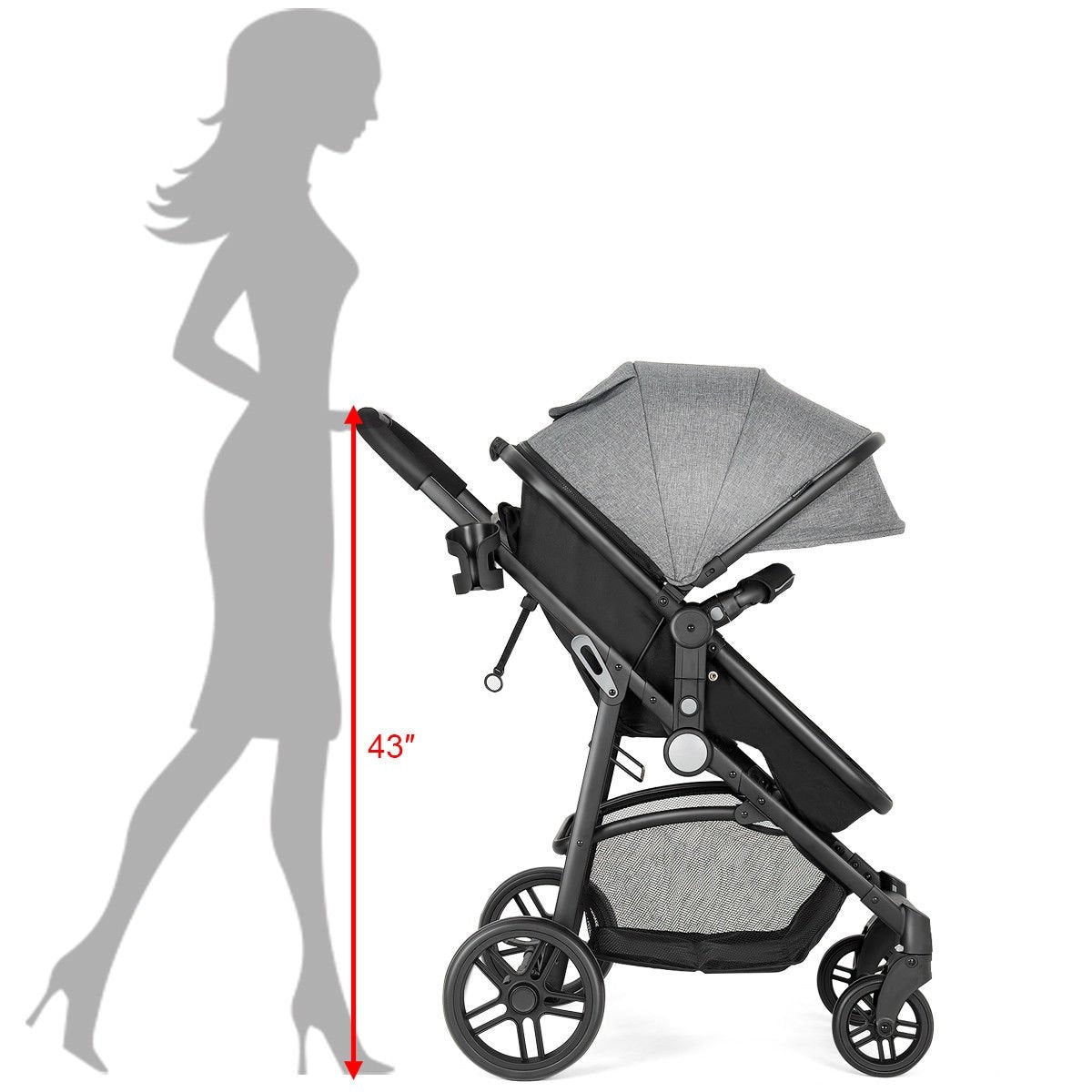 2 in 1 Foldable Pushchair Newborn Infant Baby Stroller-Gray view 9