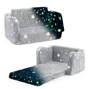 2-in-1 Folding Kids Couch with Blanket Glow in the Dark-Gray view 4