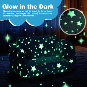 2-in-1 Folding Kids Couch with Blanket Glow in the Dark-Gray view 6